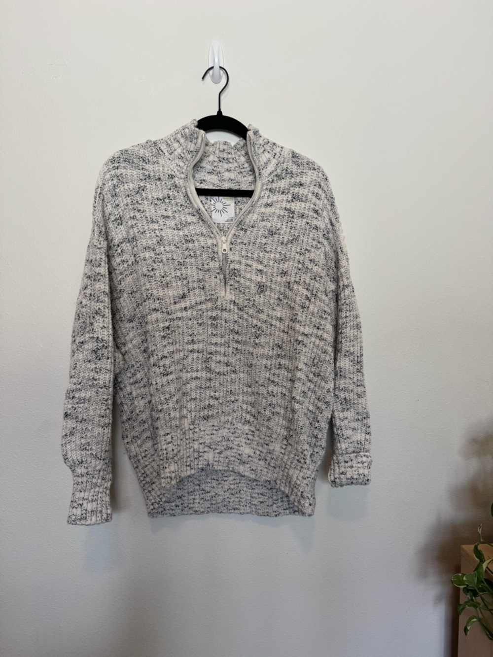 Aerie Marled Half-Zip Cowlneck Sweater - Cream & Gray